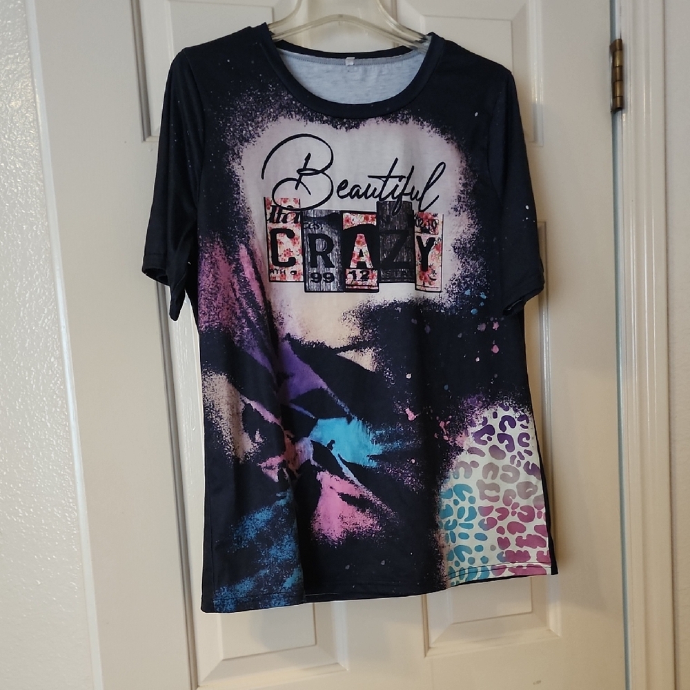 Beautiful Crazy Graphic Short Sleeve Tee - Black and Multicolor
